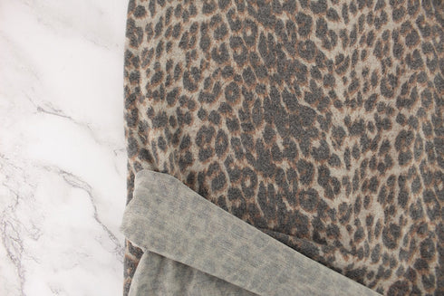 Beige Leopard Print Brushed Sweater Knit Fabric Remnant 1.75 yards